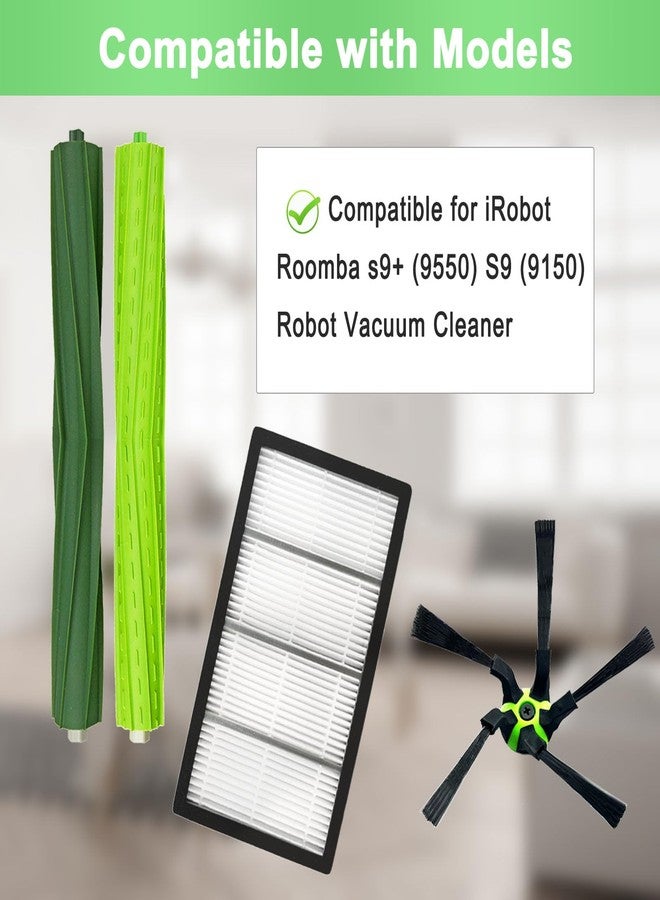 مجموعة من 9 قطع غيار بديلة لروبوت التنظيف Roomba s9، متوافقة مع iRobot Roomba s9+ (9550) وS9 (9150)، تتضمن فرشاة مطاطية، 4 فلاتر، و4 فرش جانبية. - Image 2
